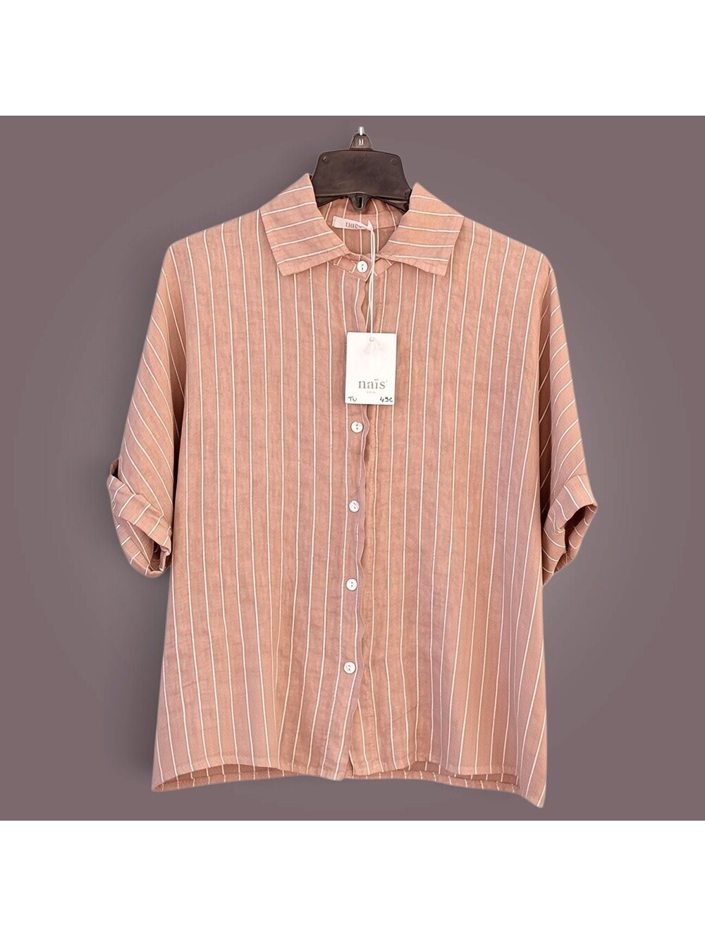 Nais Paris Striped Short Sleeve Button Front Shirt | S